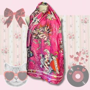 Ed Hardy Multicolor Tattoo Design Scarf ☠️🌹☠️